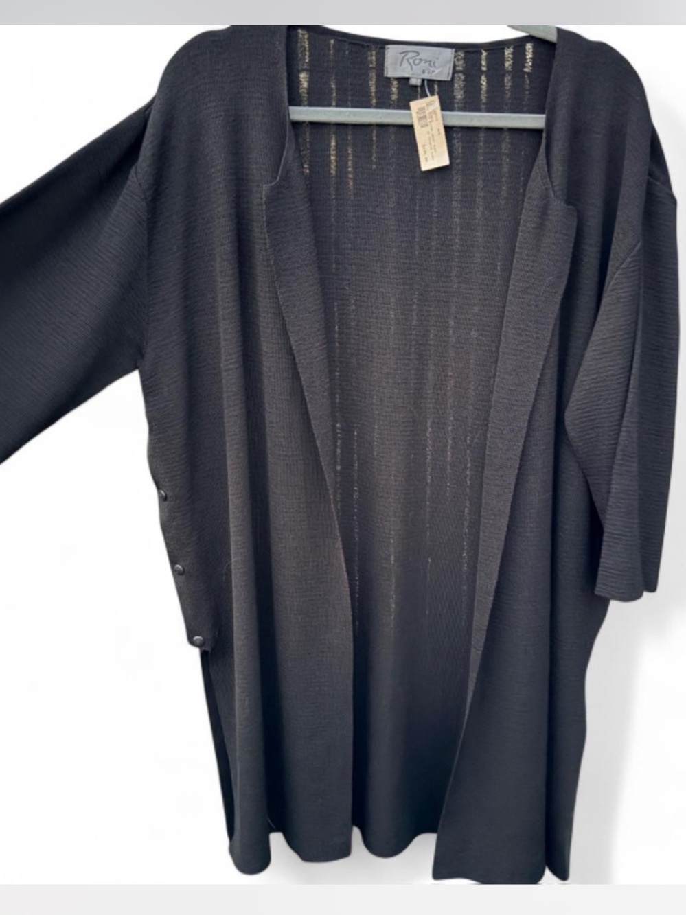 Roni Black Lightweight Open-Front Cardigan with Side Buttons